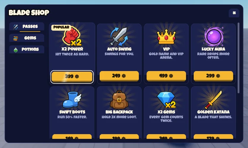 Cashier with the Arcade Style: a sword game’s shop with its tabs down the left side
