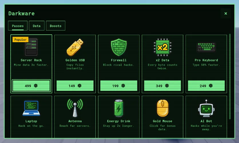 Cashier with the Terminal Style: a hacker game’s shop in green on black